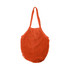 An orange mesh grocery bag with a netted design and two handles. It features an inner compartment.