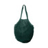 A green mesh grocery bag with sturdy handles and a spacious inner compartment. It features a logo.