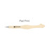 A bone-shaped pen in an off-white colour with a logo on the side.