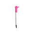 A pink and white pen featuring a thumb-up design at the top and a silver tip for writing.