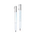 Two plastic pens in iridescent and textured white designs, featuring silver accents and clips.