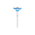 A white pen with a blue spinner top, featuring three white pads and a metal button in the centre.