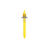 A yellow custom PVC pen with a clip and a logo on it.