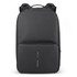 A black gym bag with a front zip pocket and adjustable straps, featuring a logo on the front.