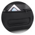 A black gym bag with a textured surface, featuring a zippered pocket containing a tablet or similar device.