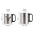 A stainless steel insulated mug with a plastic handle, available in 170ml and 270ml sizes, features a logo.