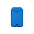 A blue PU magnetic card holder with a mirror, featuring a sleek design and a pocket for cards.