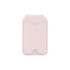 A pale pink PU magnetic card holder with a mirror, featuring a logo and a sleek design.