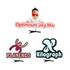 A collection of three promotional signs, featuring vibrant colours and playful designs, each mounted on clips.