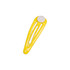 A yellow hair clip with a smooth circular feature at one end and slotted design for styling. Includes a logo.