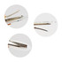 An oval acrylic hair clip with a clear finish and metallic clasp, featuring three different angles.