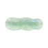 A ripple iridescent alligator hair clip in soft green tones with a glossy, wavy design and a logo.