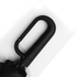 A black foldable umbrella featuring a curved handle and a sleek design. It includes a logo on the handle.
