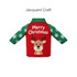 A drink bottle sleeve featuring a red body with a reindeer, green sleeves, and snowflake patterns.