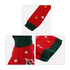 A drink bottle cover featuring red and green knitted fabric with festive patterns and a logo.