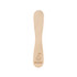 A wooden ice cream spoon stick in natural wood colour, featuring an engraved design and logo.