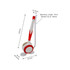 A red and white fixed signature pen with a retractable cord, featuring a round base and dimensions provided.