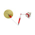 A red and white signature pen with a retractable design, featuring a spool for extended reach.