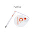 A fixed signature pen in white with an orange accent, attached to a round base with branding.