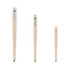 Wooden baseball bat-shaped pens in a light colour, featuring different logos on each pen.