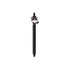 A black pen with a cute cat design on the top and a logo on the barrel.