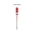 A screwdriver-shaped ballpoint pen in silver and red, featuring a shiny finish and a logo.