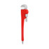 A red ballpoint pen shaped like a pipe wrench, featuring silver accents and a clip.
