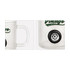A frosted glass mug with a clear handle and a custom spinner toy attached, featuring a tyre design.