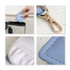 A small light blue PU leather jewellery box with a clip, showcasing its interior and stitching details.