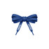 A blue pair of custom shoe laces tied in a bow, featuring printed details on the ends. The image includes a logo.