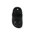 A black clog shoe fridge magnet featuring ventilation holes and a strap, with a circular hole at the top.