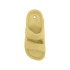 A yellow fridge magnet shaped like a slide sandal, featuring two straps and a textured surface.