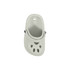 A grey shoe-shaped charm with ventilation holes and a strap, featuring a circular hole at the top.