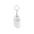 A white clog shoe keyring with a metal chain and keyring attachment.