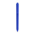 A blue triangular grip pen with a smooth finish and a clip on the side. It features a logo on its body.