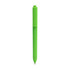 A triangular grip pen in bright green with a clip and a black ink tip.