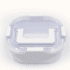 A white and clear lunch box with a secure lid and clip fasteners, designed for food storage.
