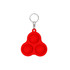 A red silicone keychain with three pop bubbles and a metal attachment ring. It features a smooth surface and rounded design.