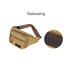A canvas waist bag in a tan colour with a front zip pocket and a branded logo.