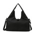 A black duffle bag with a yoga mat strap and adjustable shoulder strap, featuring a logo on the side.