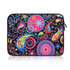 A neoprene laptop and tablet sleeve featuring a vibrant, multicoloured abstract pattern on a black background.