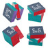 A twist cube puzzle in teal, purple, red, and white featuring a logo and the year 2021.