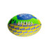 A soft AFL football in vibrant green, blue, and yellow, featuring a logo and various branding elements.