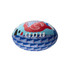 A soft AFL football featuring vibrant blue and multi-coloured designs, with branding on the surface.