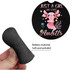A hand holding a black neoprene car coaster featuring a colourful axolotl design and text.