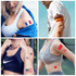A collection of temporary tattoos displayed on arms, featuring various flags and heart designs in vibrant colours.