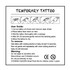 A temporary tattoo featuring glow-in-the-dark properties, with instructions for application and care.