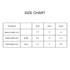 A size chart listing measurements for a plush doll basic T-shirt in various sizes. Features a clear table format.