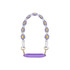 A drink bottle strap featuring a woven purple and white floral design with yellow accents and gold clips.