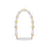 A drink bottle strap in white and yellow, featuring a woven flower design and gold attachments.